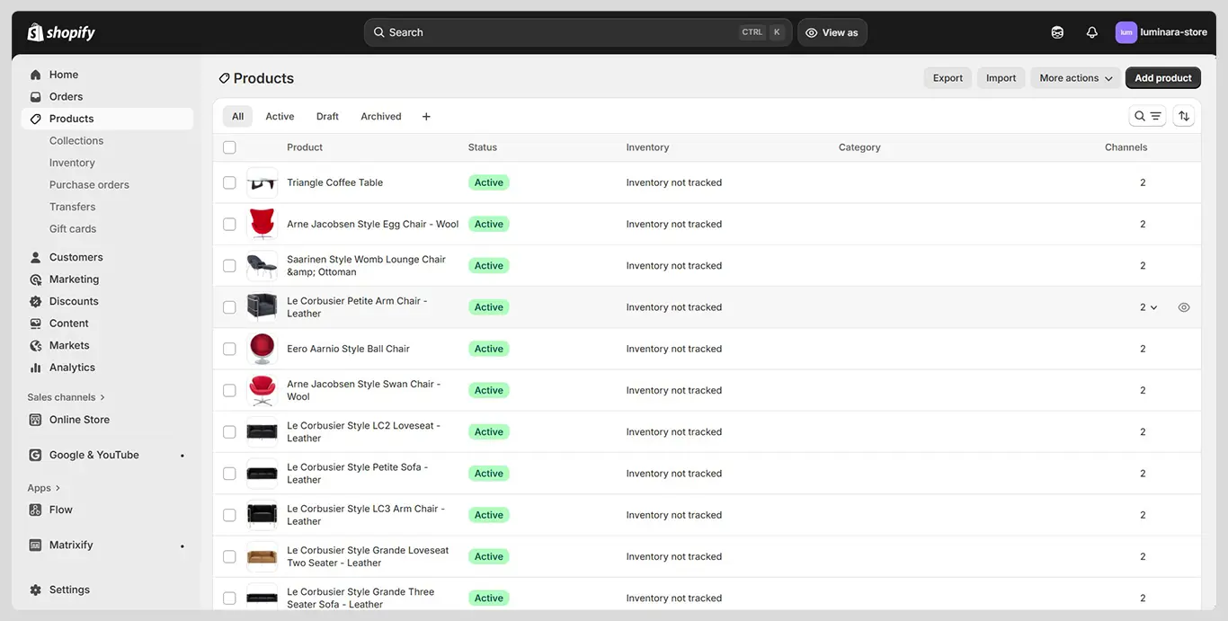 shopify product catalog management dashboard